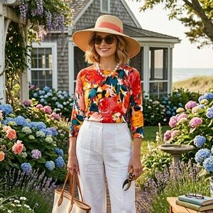 Isaac Mizrahi LIVE! Floral Knit Top - Bold Botanical - 3/4 Sleeve - Size S